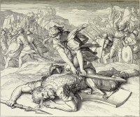 Illustrationen zum Alten Testament, 1. Buch Samuel: David besiegt Goliath im Zweikampf (Schnorr´s Bild Nr. 92)