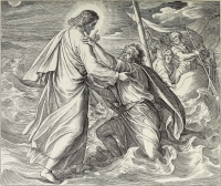 Illustrationen zum Neuen Testament, Matthäus Evangelium: Jesus hält den sinkenden Petrus über dem Meere (Schnorr´s Bild Nr. 194)